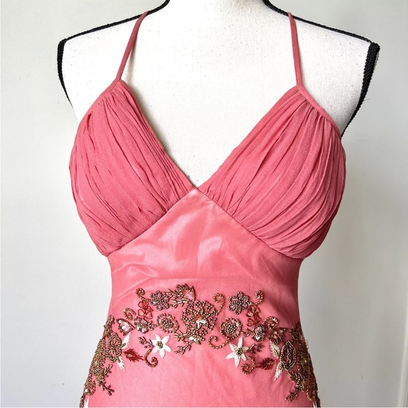 Vintage 90s 100% Silk Bead Dress Silk Dress Floral Prom Dress Fairy Cottage Pink - Picture 3 of 17